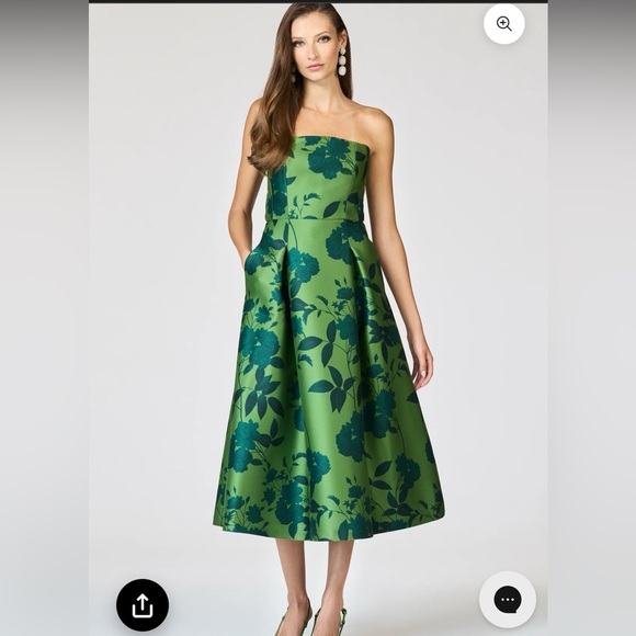 NWT Sachin + Babi Strapless Green Floral Shay Dress with pockets size 10 - Picture 6 of 8